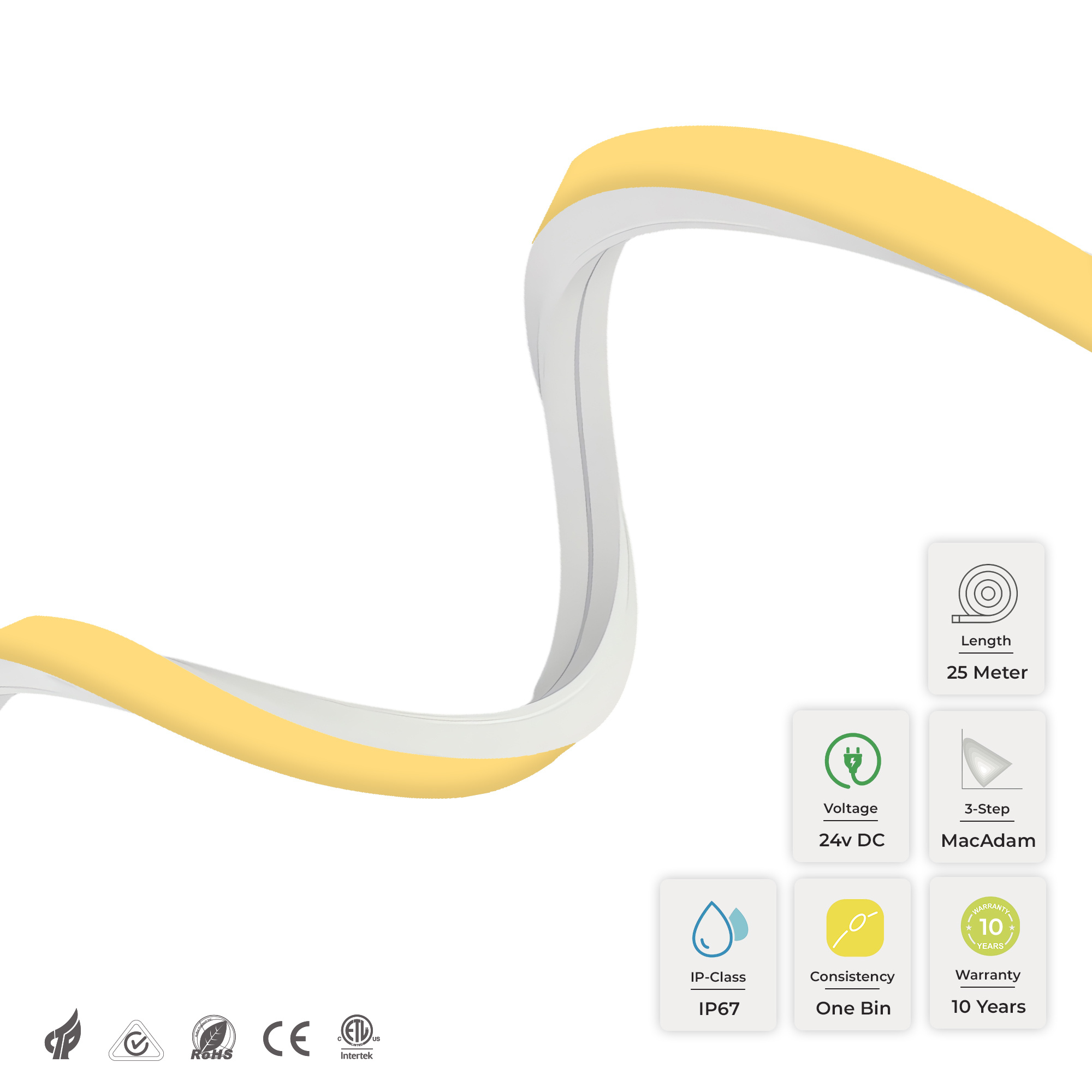 PUREseries Neon Flex 3D PRO 2700K 120LED/m — 24.000 lm · 480 W · DC48 V · 50 m